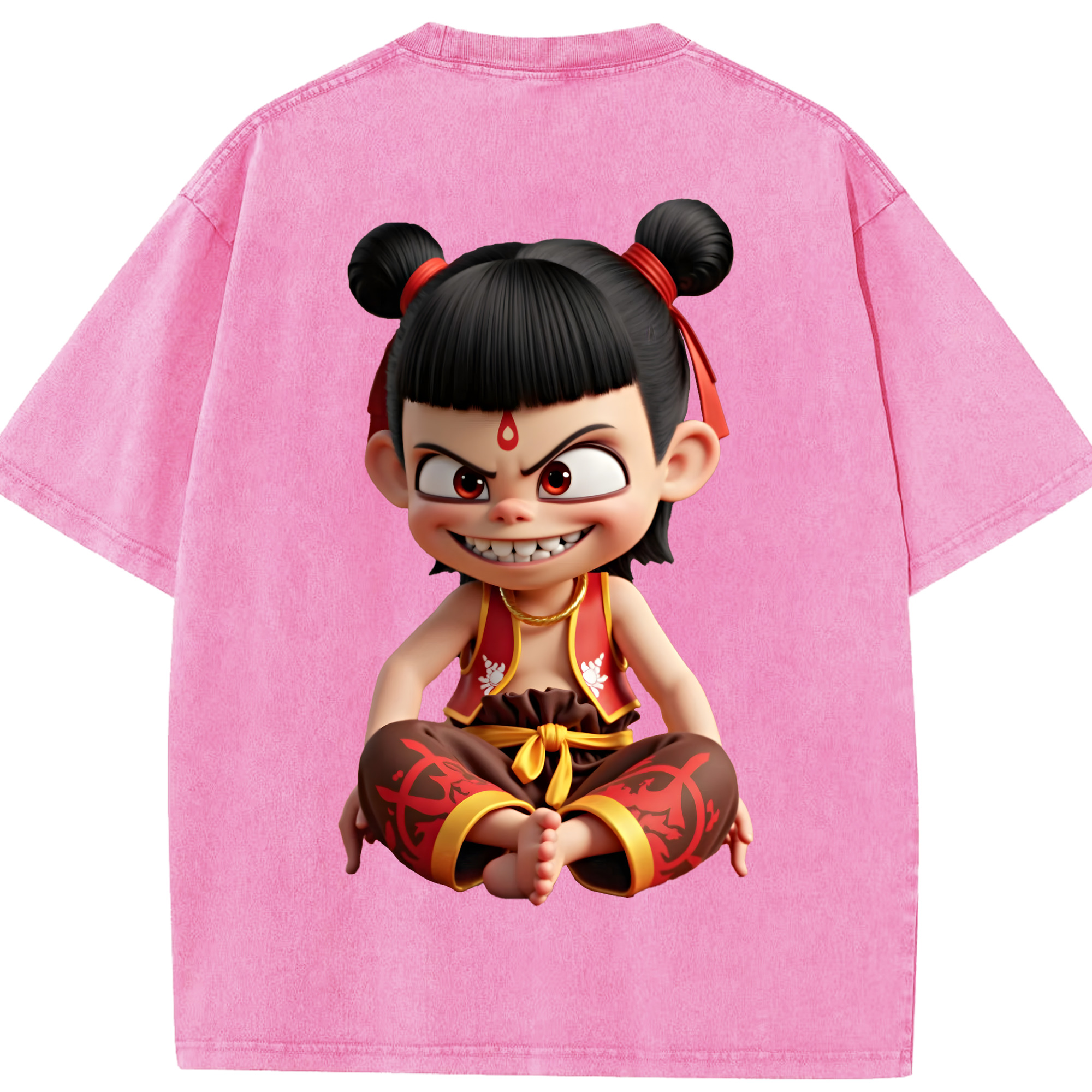 （画像用） Ne Zha 2 ナタ 魔童の大暴れ 綿100% ヴィンテージ風 半袖Tシャツ（背面プリント）